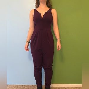 Dark purple sleeveless jumpsuit